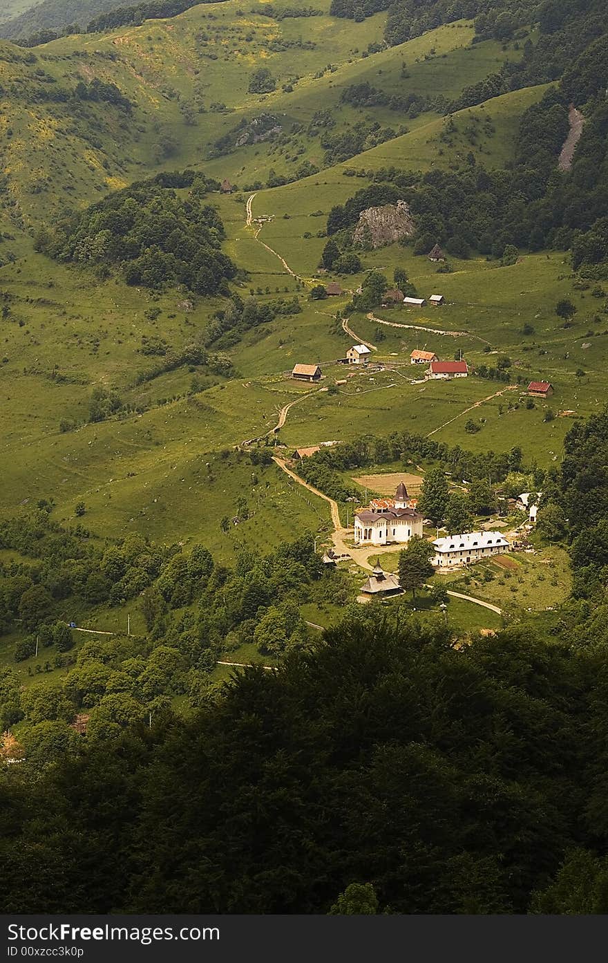 A view from above of a monastery in Romania, Trascau mountains. A view from above of a monastery in Romania, Trascau mountains