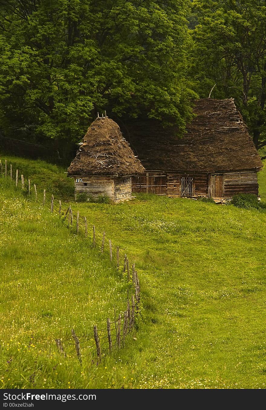 A view of a cottage in Romania, Trascau mountains. A view of a cottage in Romania, Trascau mountains