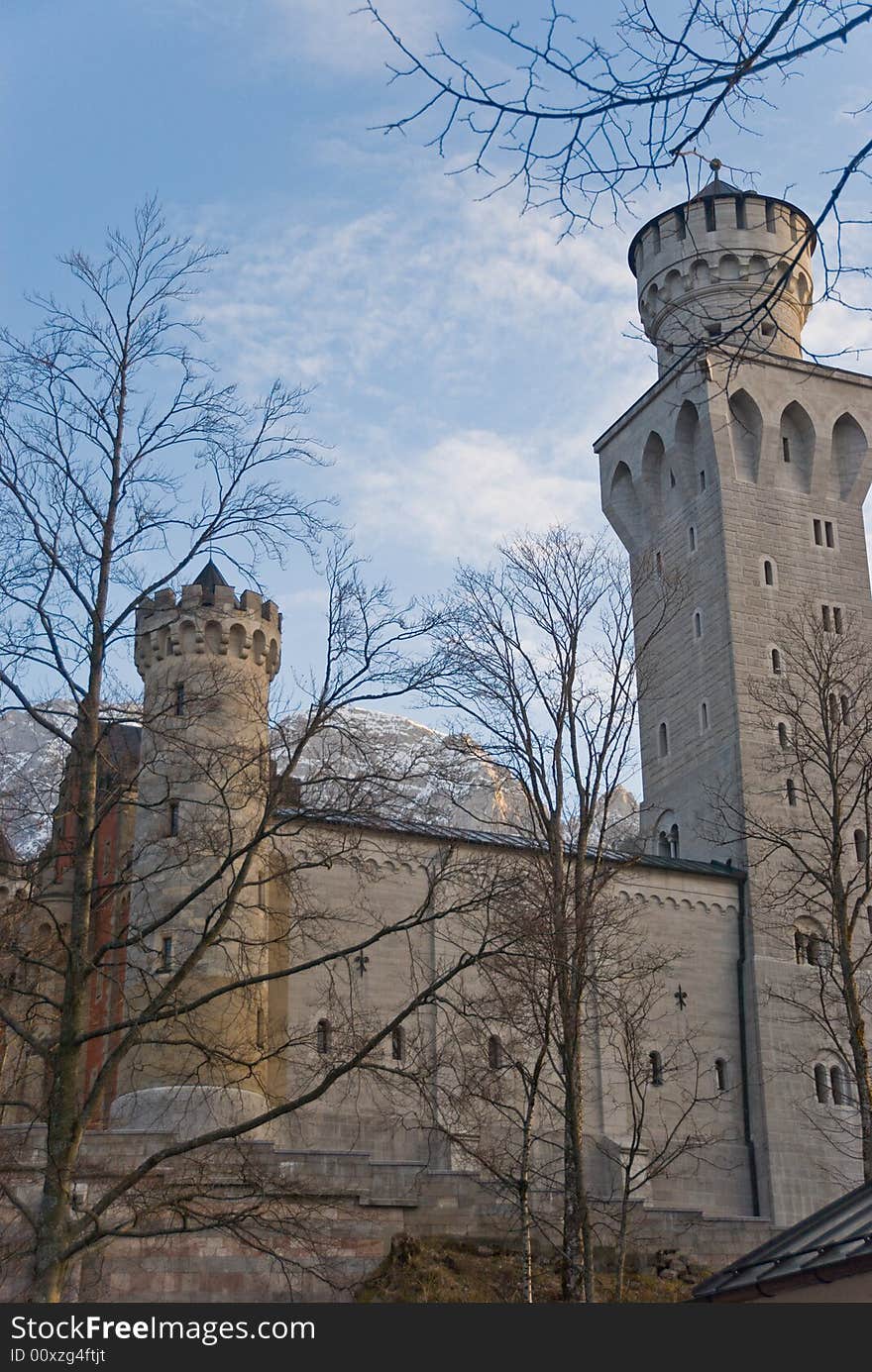 Towers of castle Neuschwanstein. Bavaria, Germany.