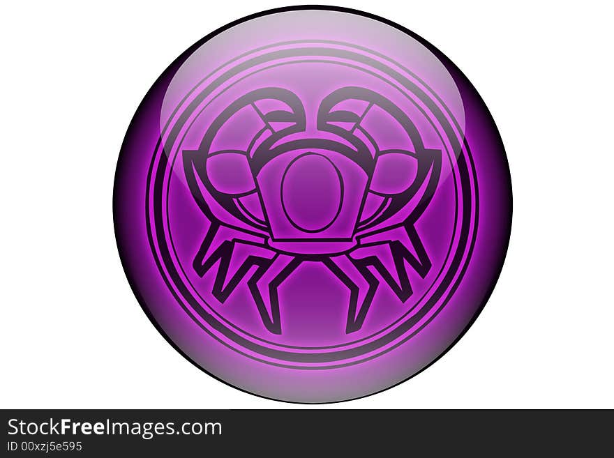 The zodiac sign of cancer in a glass orb. Isolated on a white background