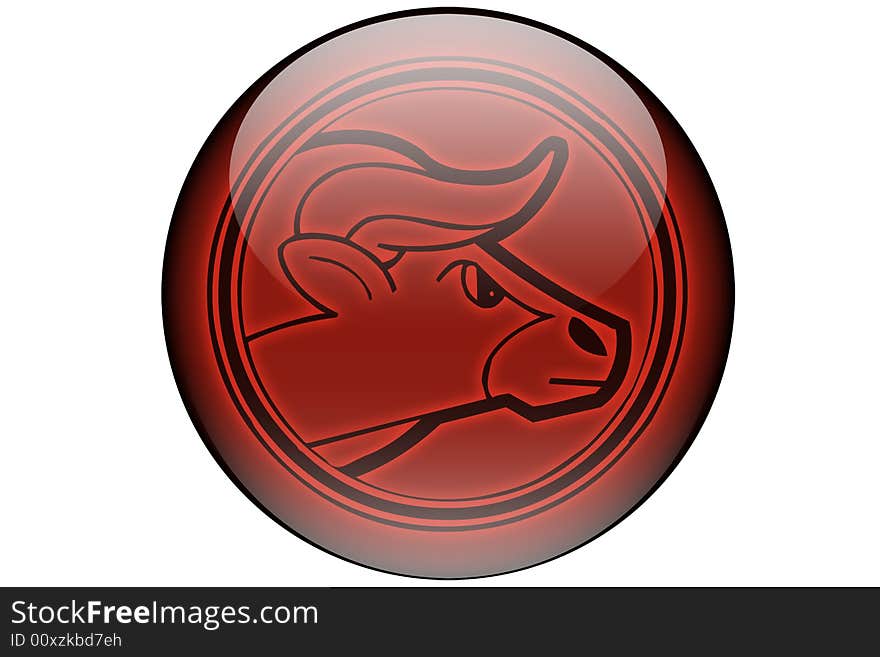 The taurus sign of the zodiac in a glassy orb and isolated on a white background. The taurus sign of the zodiac in a glassy orb and isolated on a white background