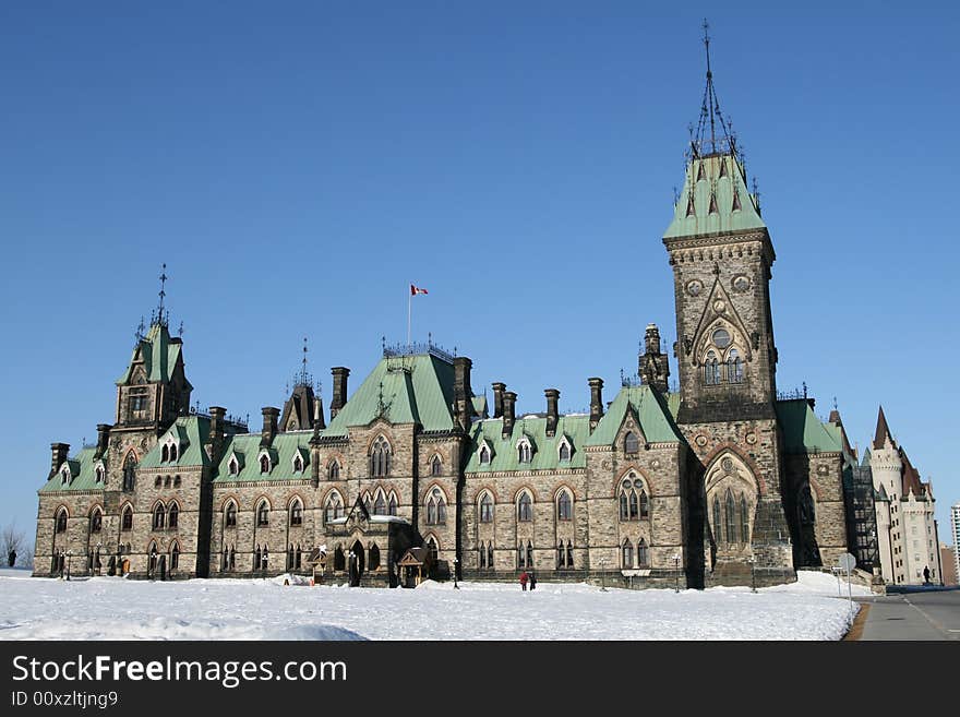 East Block Of Parliament Hill In Winter