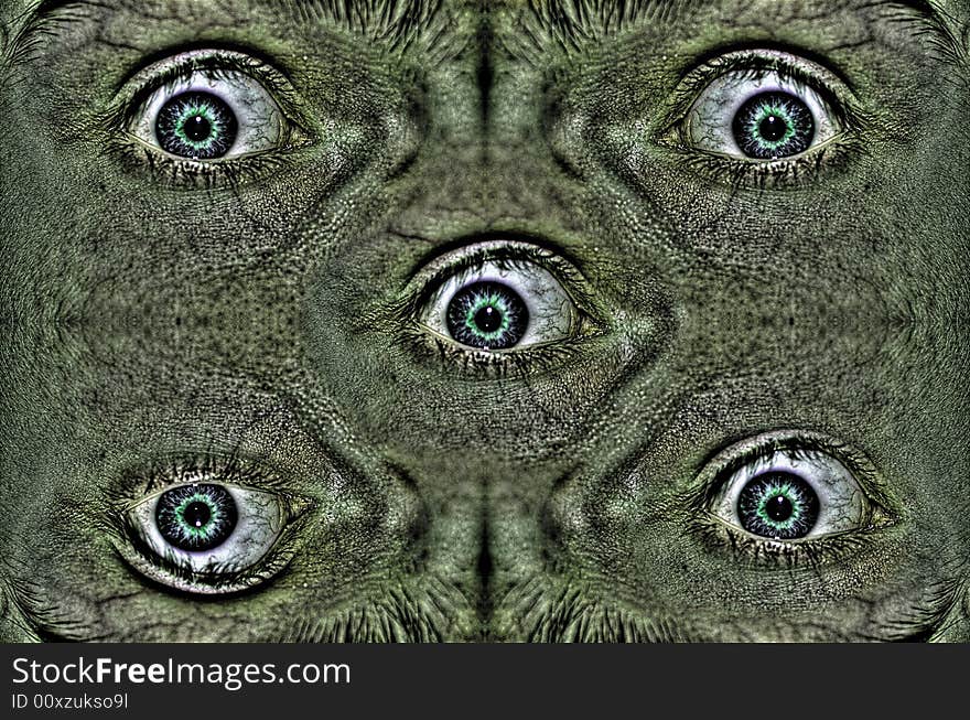 Five green eyed monster staring at you. Five green eyed monster staring at you.