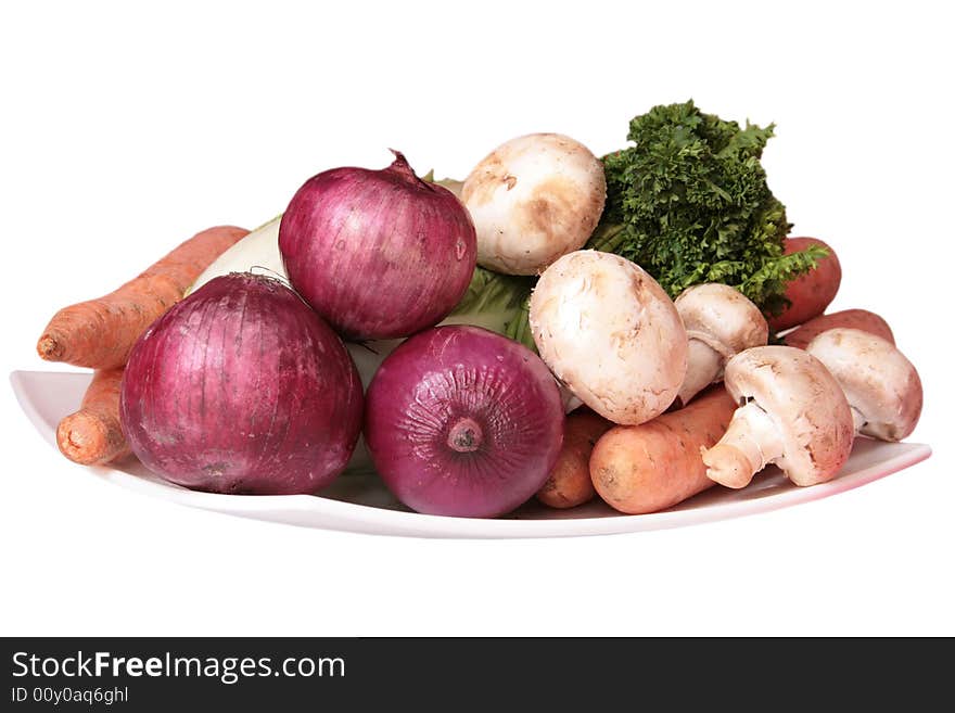 Group vegetables lying on a plate