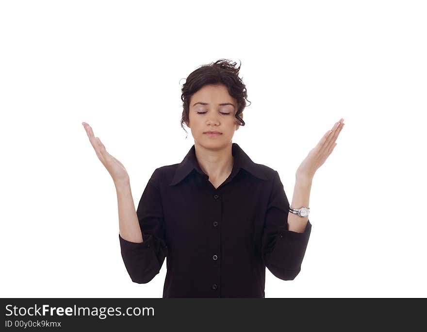 Young woman with closed eyes, isolated on white background. Young woman with closed eyes, isolated on white background