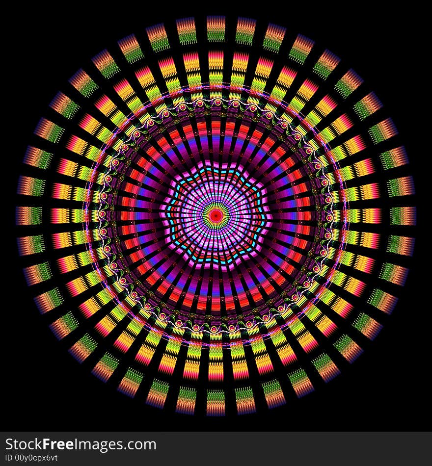 Abstract fractal image resembling a rainbow wheel