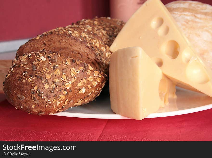 Cheese and bread on a plate