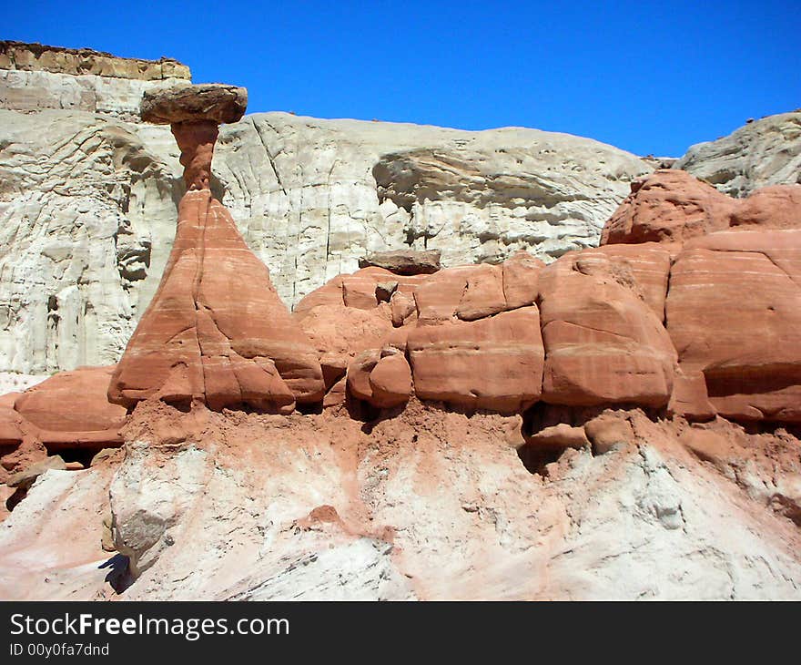 Toads stools vermillion cliffs in national wilderness area, red and white clay formations