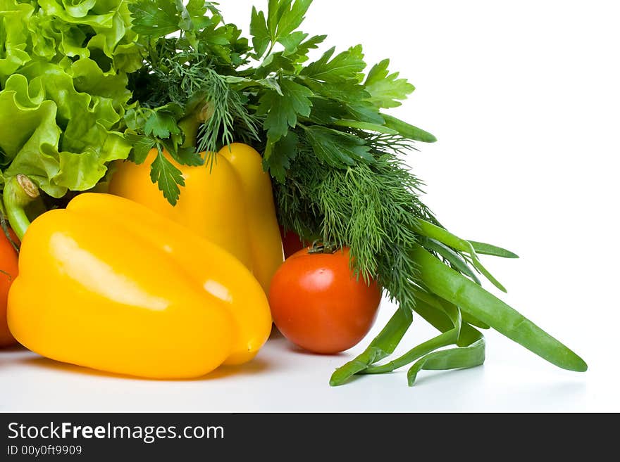 Fresh vegetables on a white background. Close up.