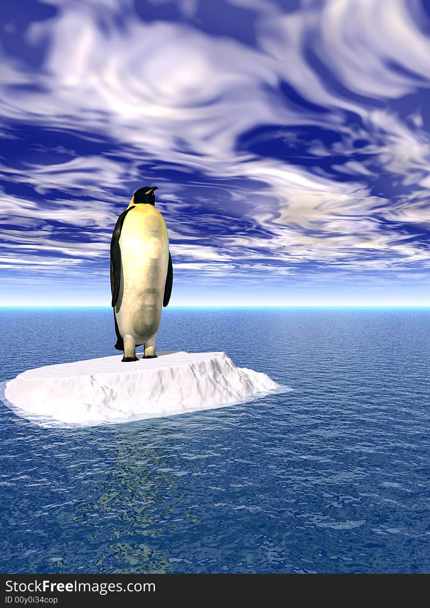 Antarctic penguin on ice - 3d scene