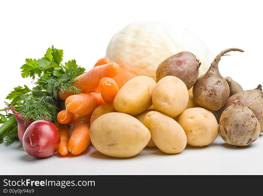 Fresh vegetables on a white background. Close up.