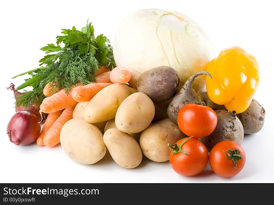 Fresh vegetables isolated on a white background.