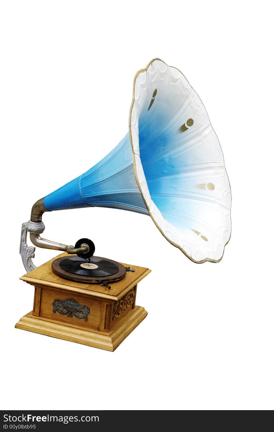 Old fashioned blue Gramophone isolated