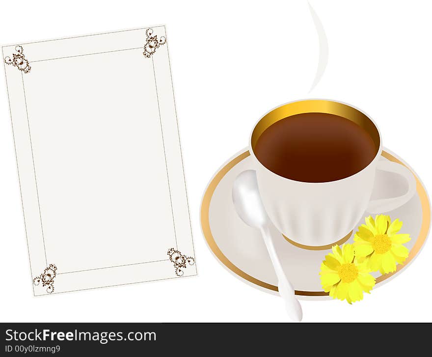 Morning tea. The light tea cup with a hot drink. Vector Illustration