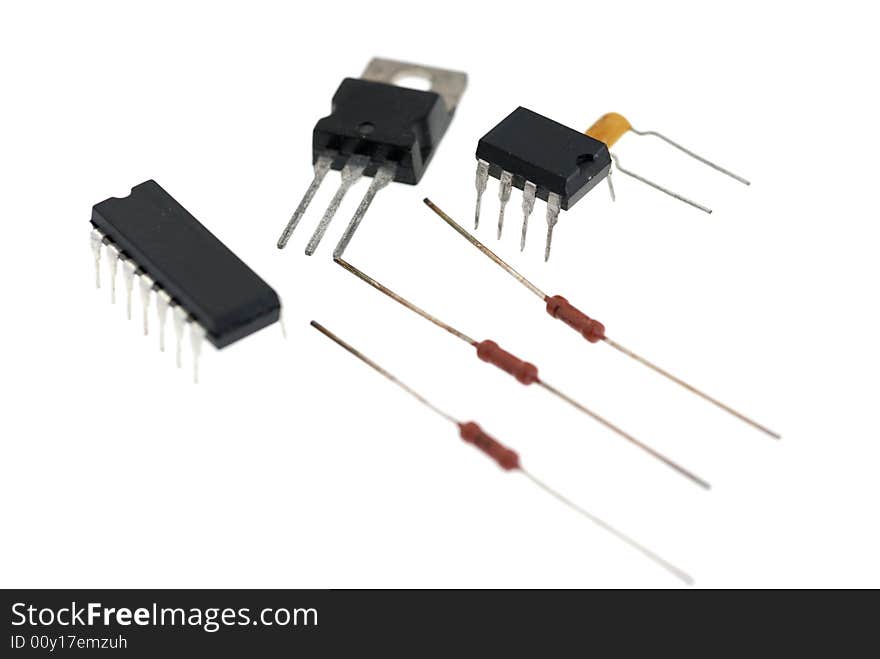 Radioelements, capasitors, resistors, transistors, diodes