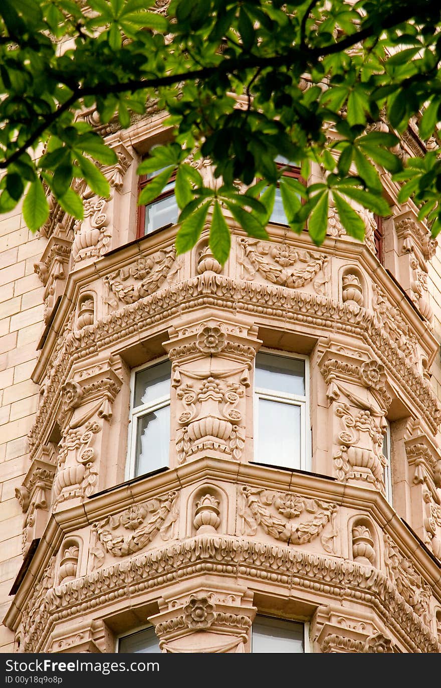 Old building with decoration.The street Khreschatik in Kiev