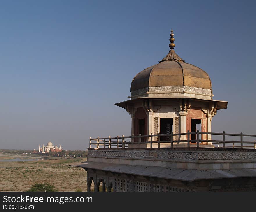 Taj Mahal from the Red Fort in Agra, India. Taj Mahal from the Red Fort in Agra, India