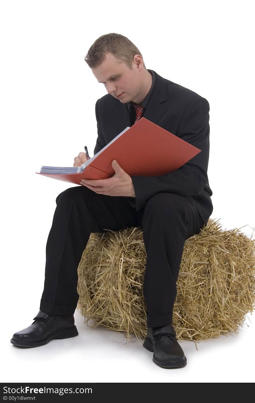 Man with file against a white background