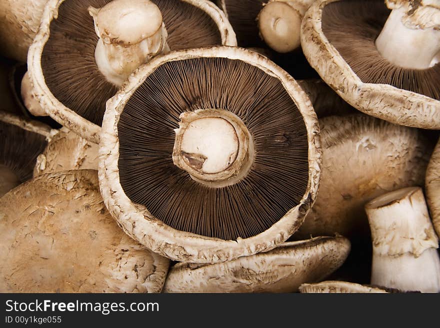 Portobello Mushrooms in a pile filling the frame