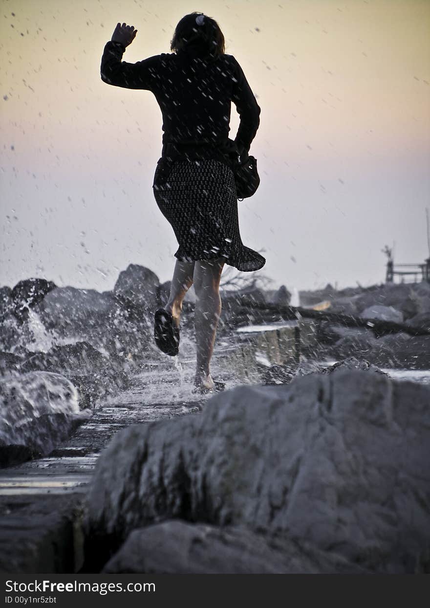 Girl and waves