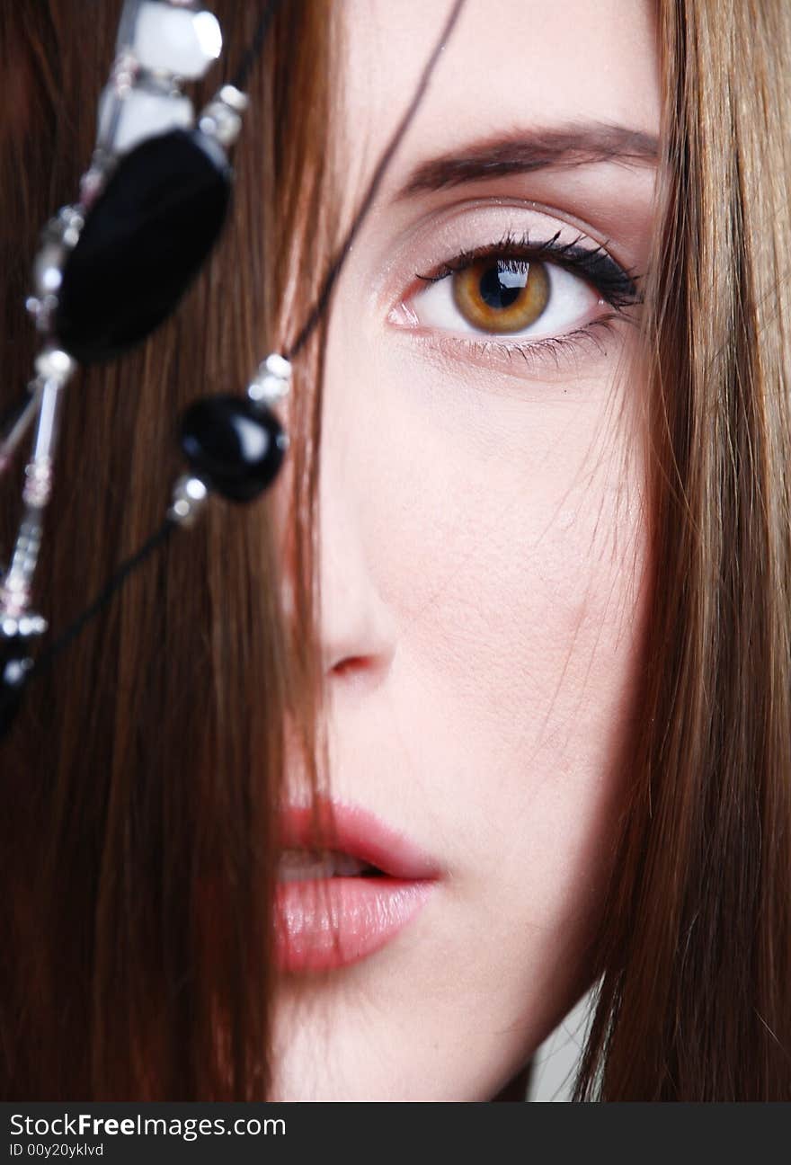 Portrait of woman with brow beauty eye and accessories