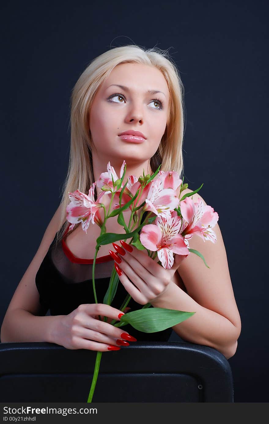 Woman With Bunch Of Flowers