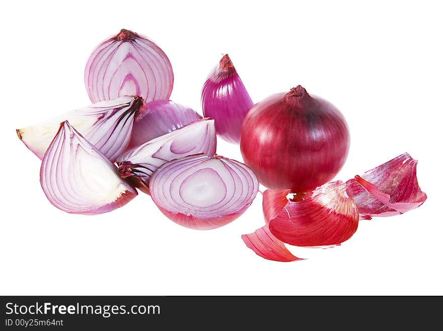 Group of Red Onions isolated on White Background.