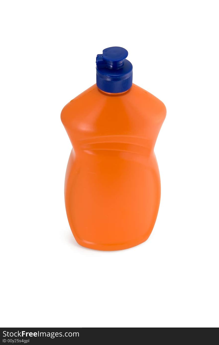 Orange plastic bottle isolated on white background. Orange plastic bottle isolated on white background