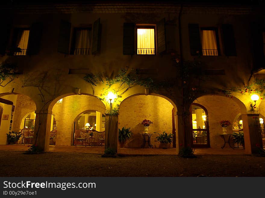 The country villa hotel in italy in evening time. The country villa hotel in italy in evening time