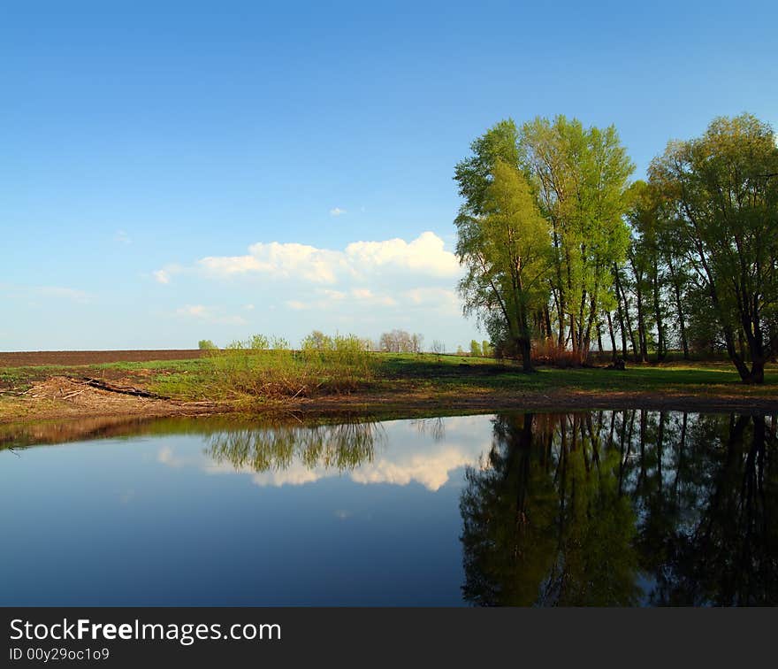 Spring lake landscape in Russia