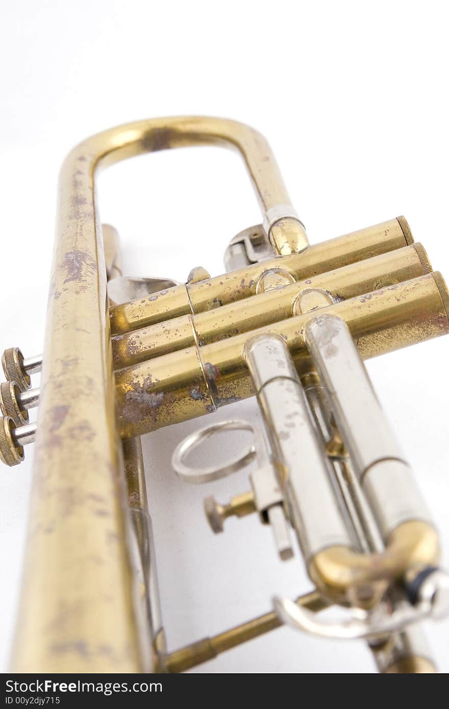 Close up of brass vintage trumpet. Close up of brass vintage trumpet