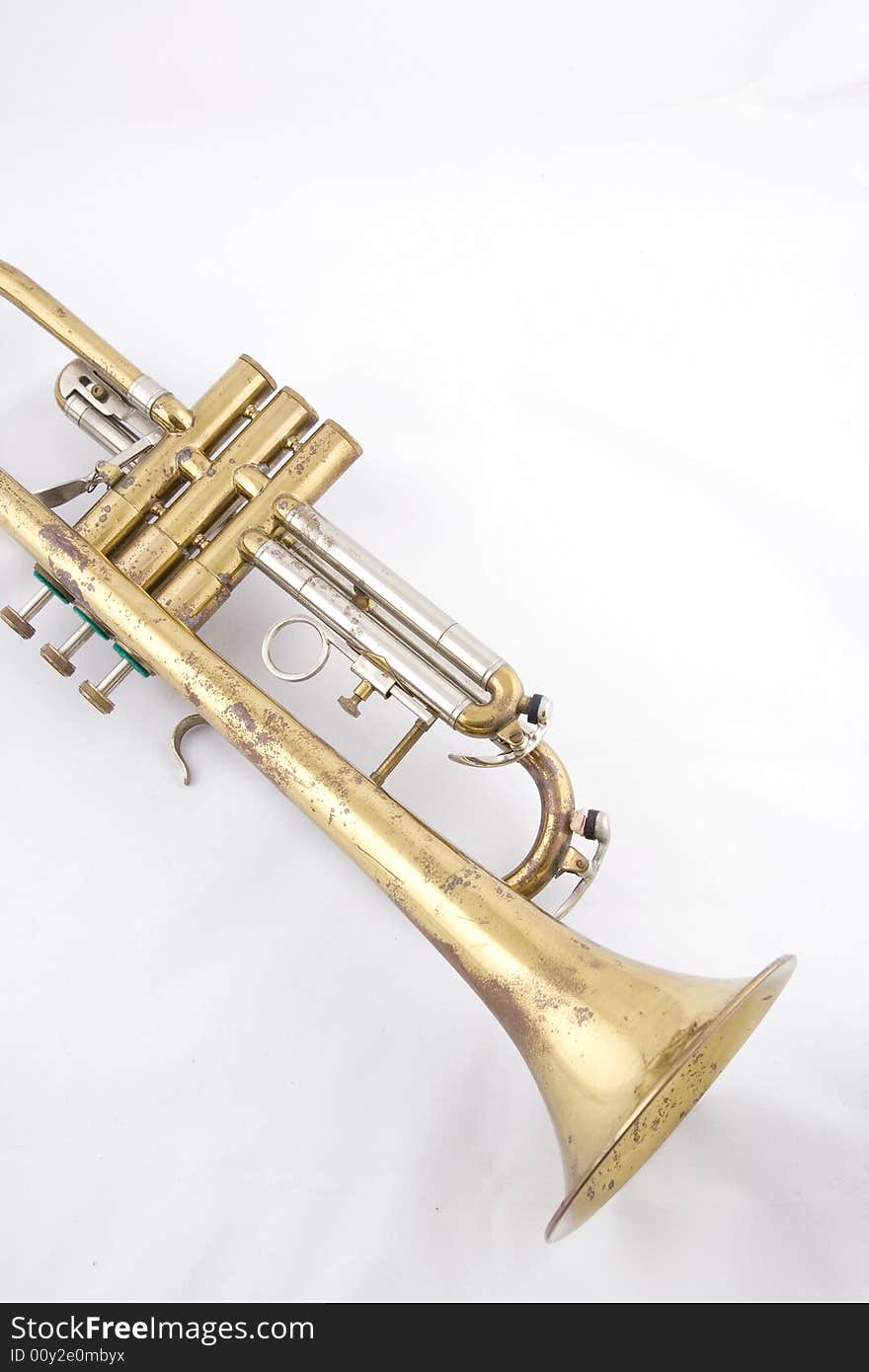 Close up of brass vintage trumpet. Close up of brass vintage trumpet