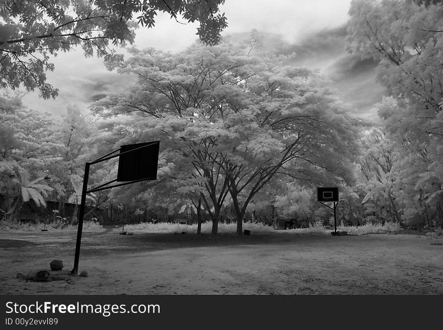 Infrared image of a rural basketball court in Cebu City, Philippines. Infrared image of a rural basketball court in Cebu City, Philippines.