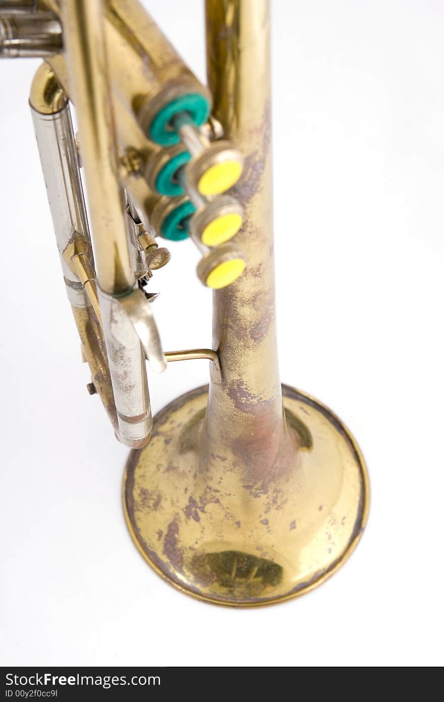 Close up of brass vintage trumpet. Close up of brass vintage trumpet