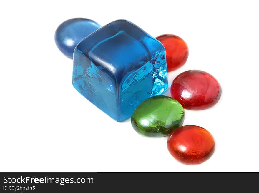 Color glass stones on white background. Color glass stones on white background.