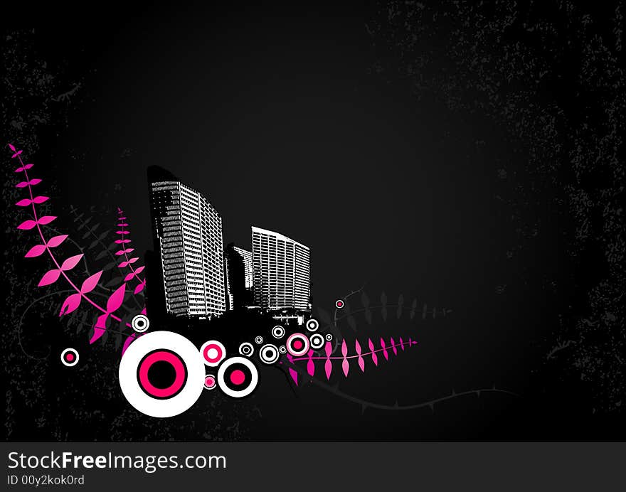 Illustration with city. Vector art