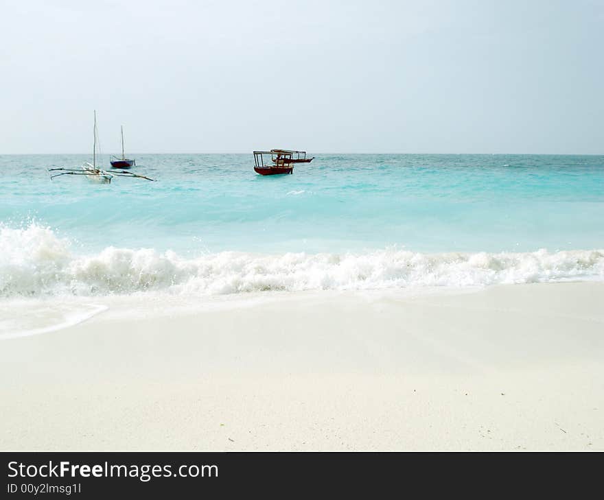 Boats of fishermen in the ocean