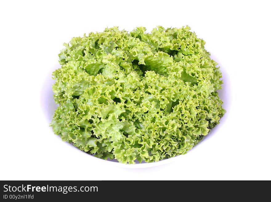 Fresh green lettuce in a white bowl