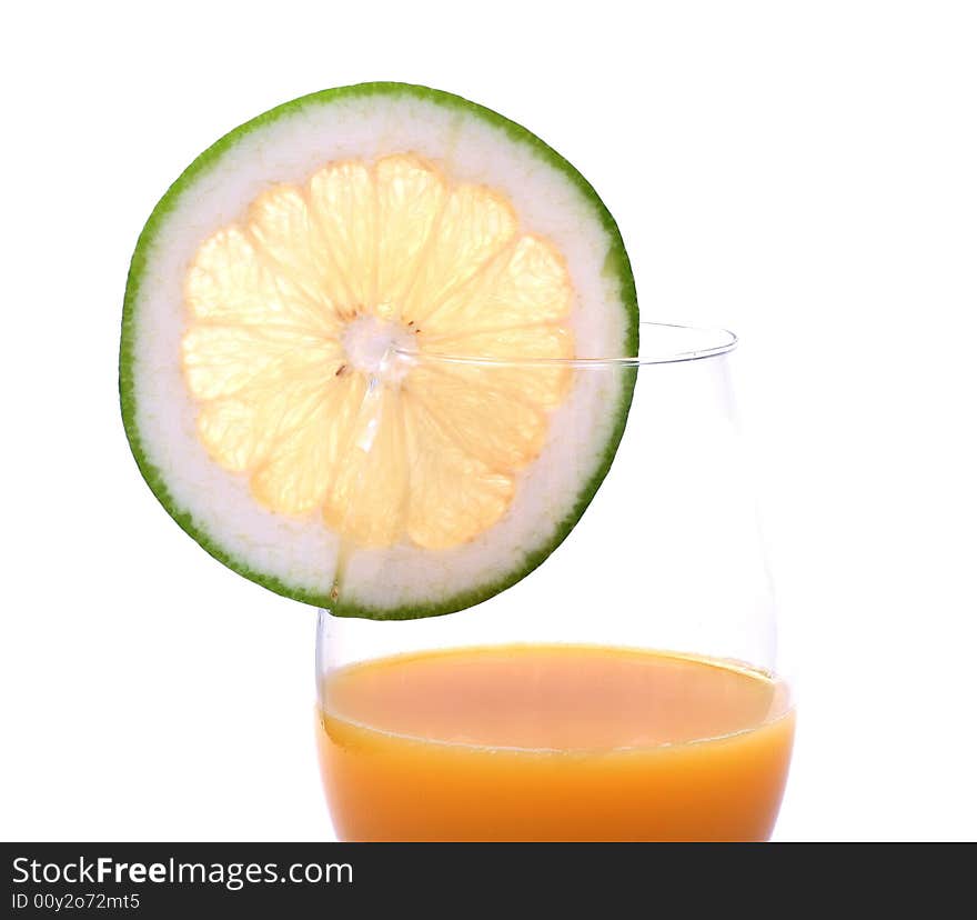 Orange juice with grapefruit slice isolated on white