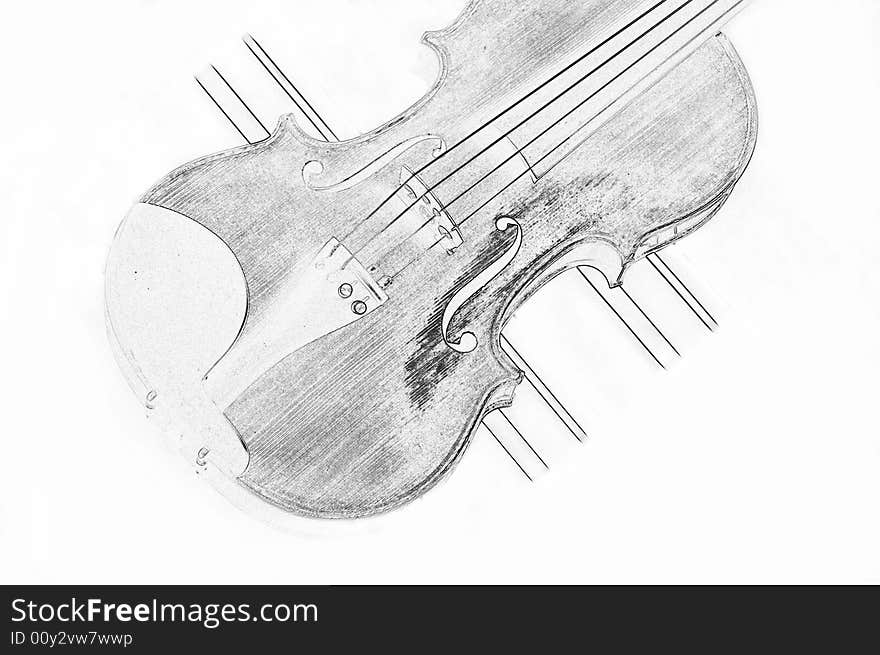 Sketch of violin i black on a clear white background