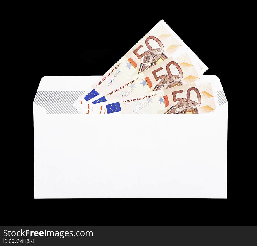 Money Gift, White Envelope With Fifty Euro Notes - 50 EUR. Money Gift, White Envelope With Fifty Euro Notes - 50 EUR