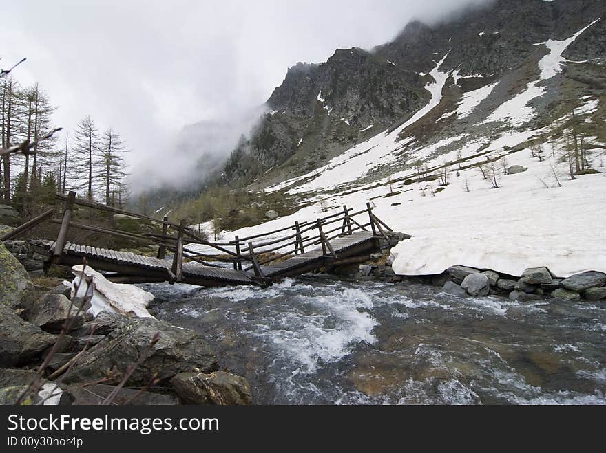 Apry lake with snow and clouds