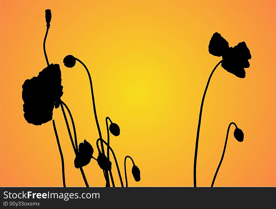 Illustration background : silhouette of black poppies on field. Illustration background : silhouette of black poppies on field.