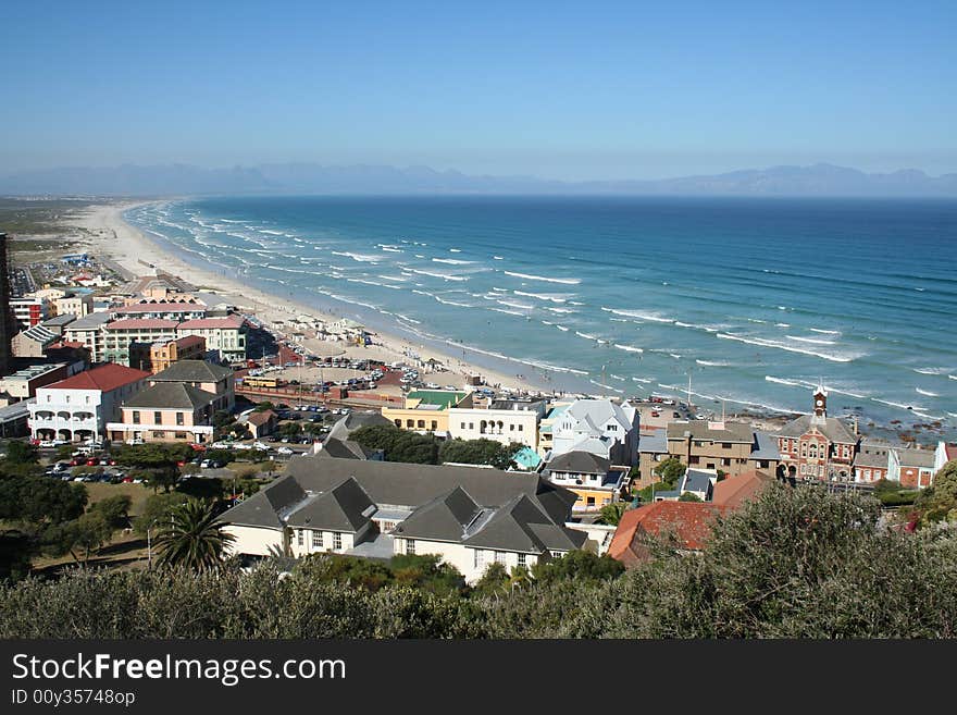 View of Muizenberg beach with False Bay in the background