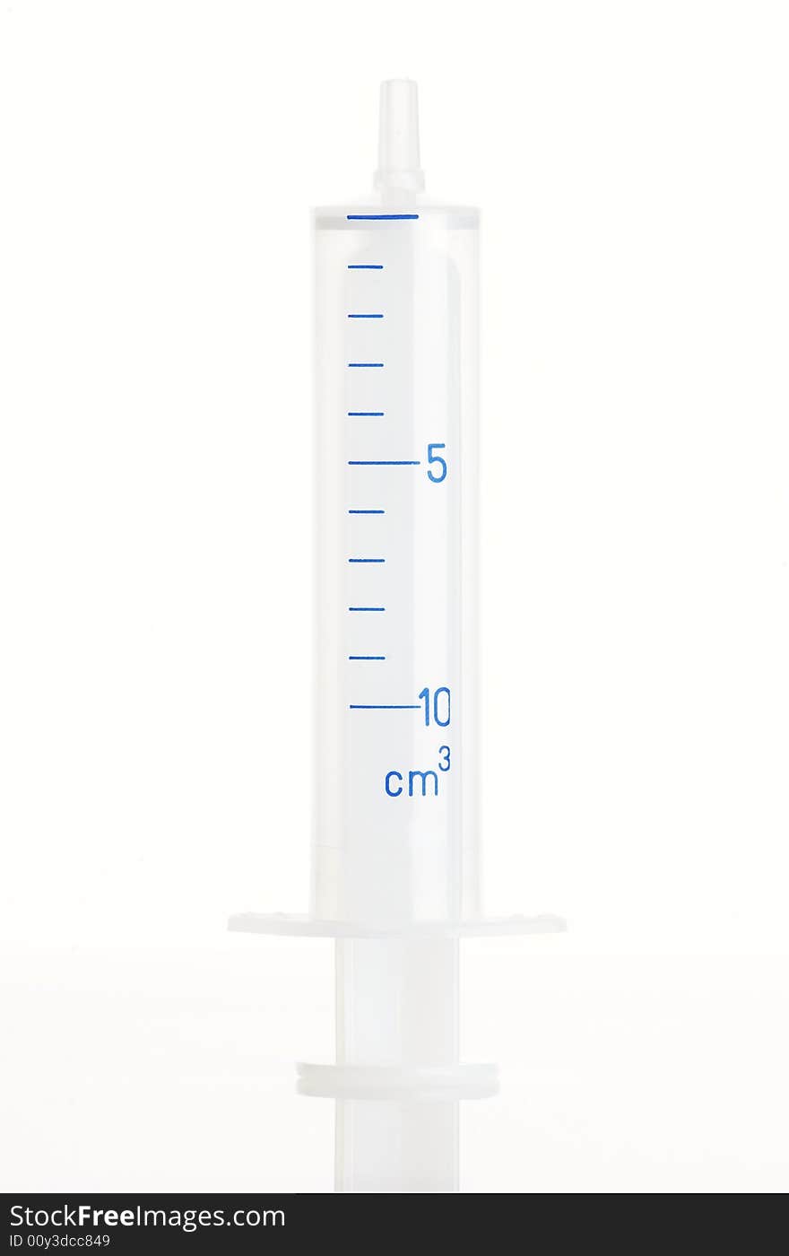 Syringe on white background, vertical image