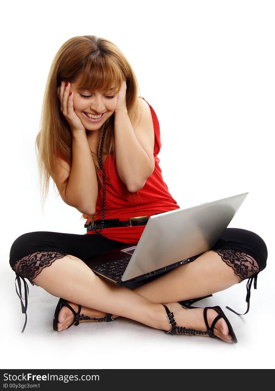 Pretty Women Relaxing And Using Laptop