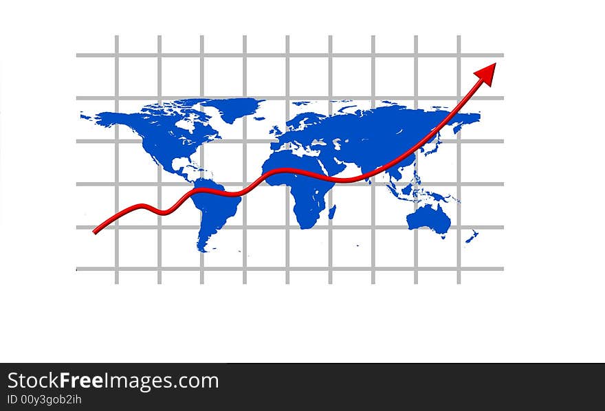 Illustration of a worldchart with arrow and worldmap. Illustration of a worldchart with arrow and worldmap