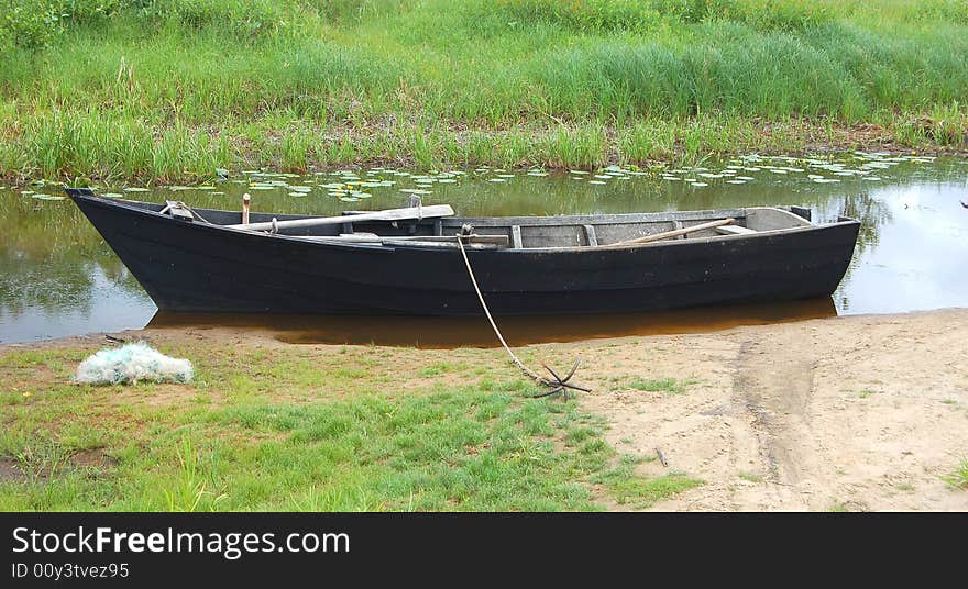 Old wooden boat in morning