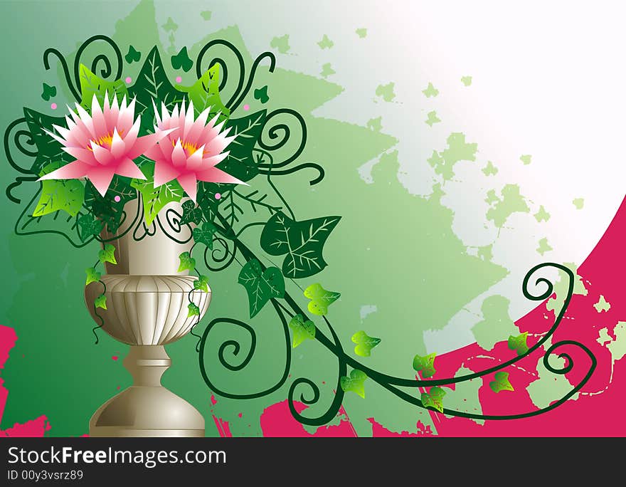 Floral background. Stillife of a vase, flower vase. Green