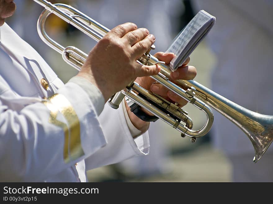 Brass band musician with trumpet
